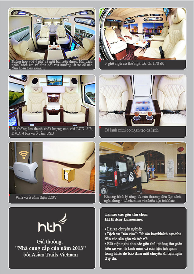 Chi tiết thiết bị và tiện nghi xe HTH transit dcar limousine